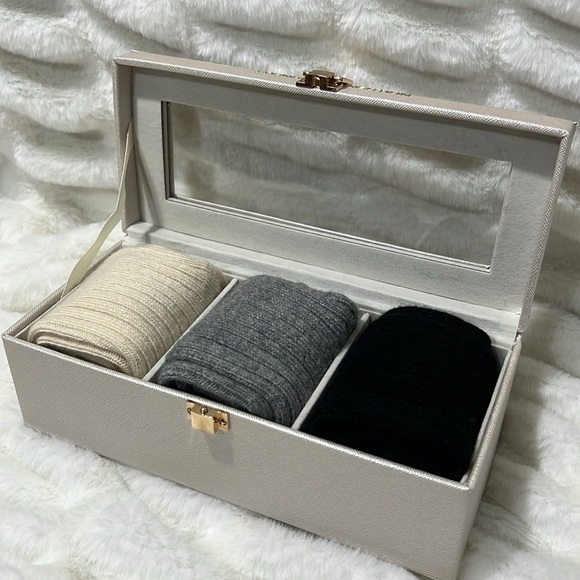 French Connection Accessories - Set of 3 French Connection Tan Gray Black Luxe Cashmere Sock Gift Set